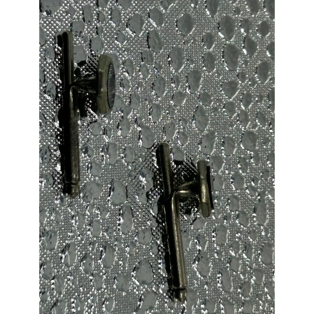 Vintage Art Deco Octagon Black Onyx Silver Tone Bar Cufflinks Formal Men Jewelry